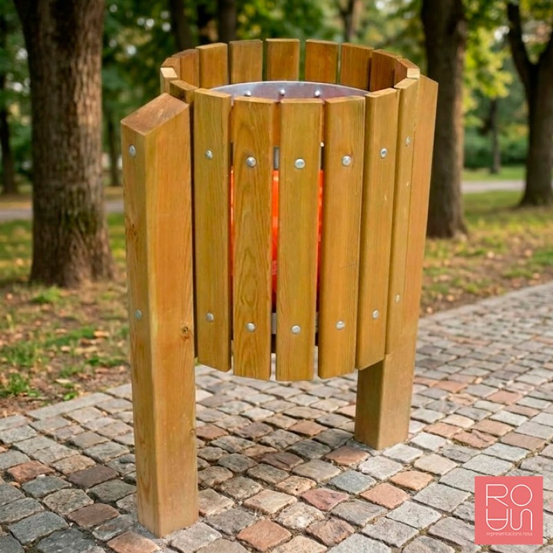 Paperera de fusta model Golf sense tapa | 60L